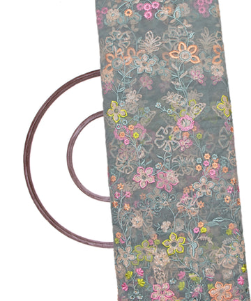 Bluish Grey Colour Sequin Net Embroidery Fabric
